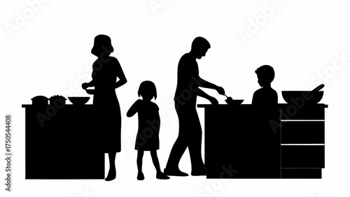 Happy family preparing a healthy meal together in a modern kitchen, creating lasting memories and teaching children valuable skills