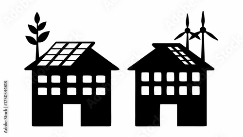 Sustainable homes powered by solar and wind energy, representing eco friendly living and renewable power solutions