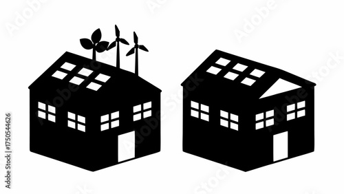 Sustainable homes with solar panels and wind turbines represent eco friendly living and renewable energy concepts