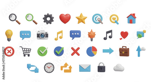 Collection of 3d render icons for ui ux design and web development