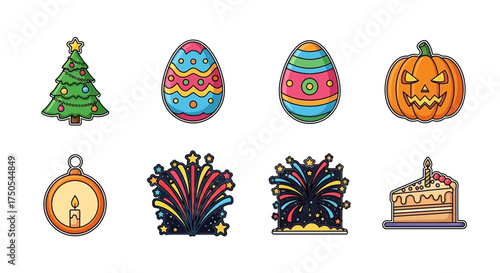 Celebration holiday icons christmas easter halloween birthday party