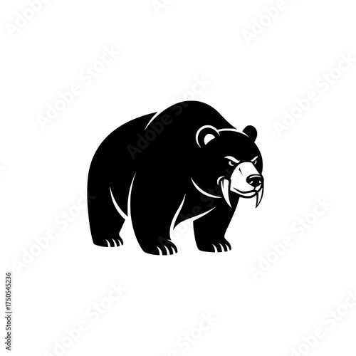 Striking black graphic of a formidable tusked bear silhouette, embodying ancient power and wild strength, perfect for logos, emblems, and fierce animal-themed design projects and mascots