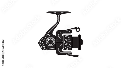 Detailed fishing reel illustration showcasing intricate design, perfect for angling enthusiasts and outdoor adventure brands seeking a modern and stylish graphic element