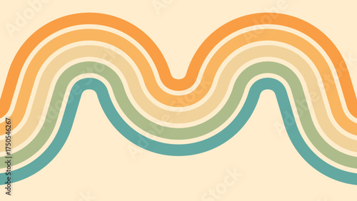 Abstract background of rainbow groovy Wavy Line design in 1970s Hippie Retro style. Vector pattern ready to use for cloth, textile, wrap and other.