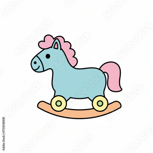 A cute blue rocking horse toy with pink mane and tail, perfect for kids’ playtime or nursery decoration
