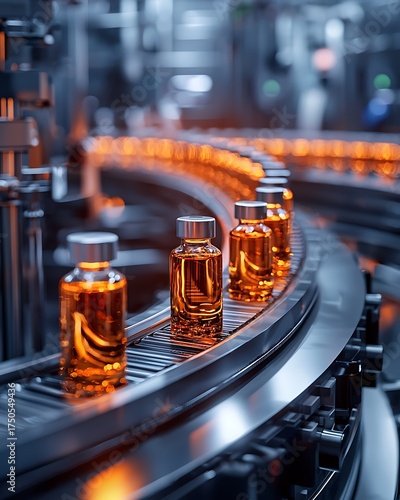 Modern pharmaceutical technology ensuring sterile amber bottle packaging process image