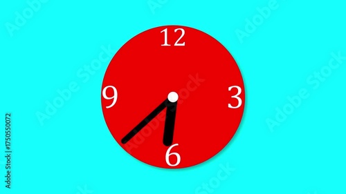 Simple analog clock icon animated on cyan background. watch,clock , alarm.