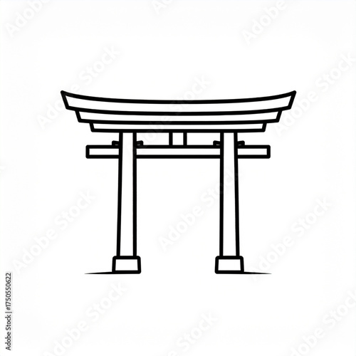 Minimalist vector icon of Japanese torii gate in bold black outline