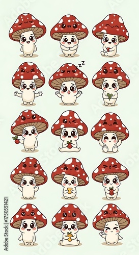 Adorable Mushroom Characters - A Whimsical Collection of Fungi Friends.