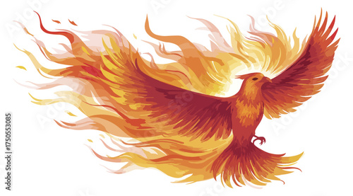 Phoenix bird illustration with flame wings