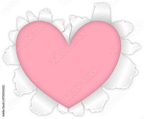 Pink heart shape with paper tear effect