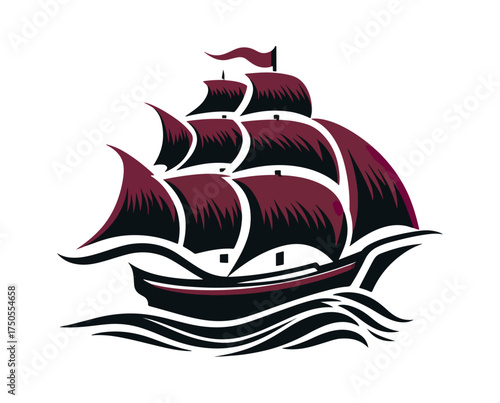 Sailboat silhouette illustration marine vessel on dark background