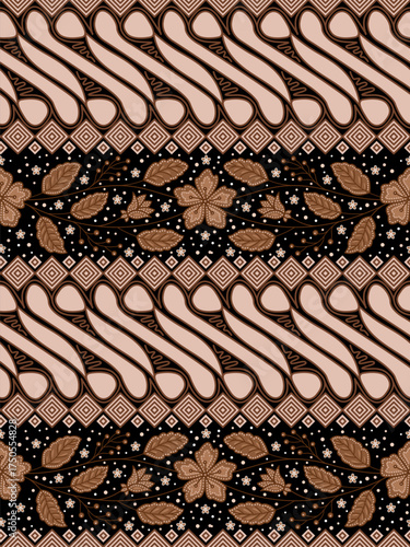 Batik Seamless pattern. Black Parang kusumo pattern. Traditional vintage batik pattern. good for fabric, fashion design, textile, wallpaper, wrapping paper, background.
