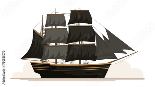 Sailing ship illustration isolated black sails graphic