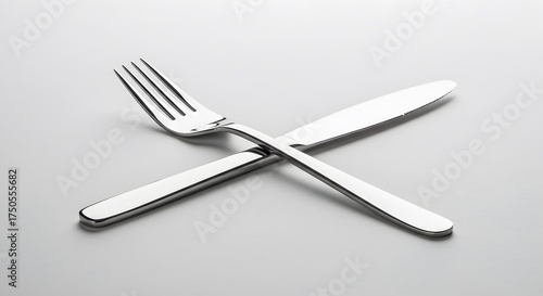 Silverware Cross - Shiny Fork and Knife on a Light Gray Surface