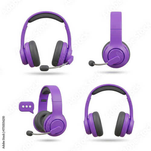 Purple wireless headphones with microphone.