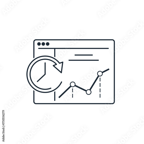  A site with updated, real time analytical information.Vector linear icon illustration isolated on white background.