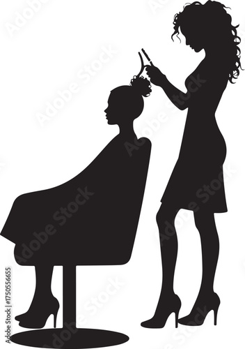 Silhouette of hairdresser styling client's hair vector