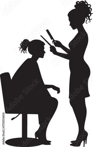 Silhouette of hairdresser styling client's hair vector