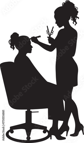 Silhouette of hairdresser styling client's hair with scissors