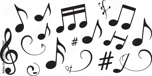 Elegant black music notes on white background design