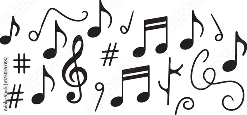 Musical notes elegantly float on a white background