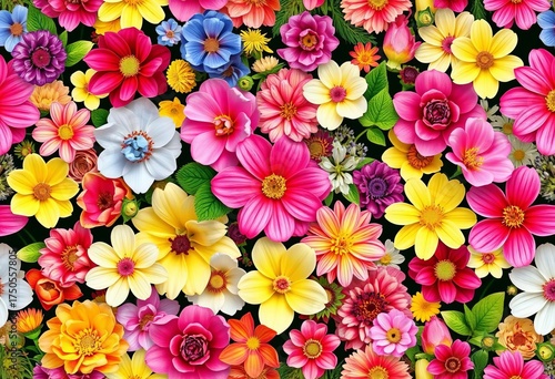 Vibrant spring floral collage, seamless repeat pattern , flowers, image