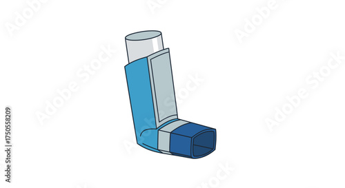 Isolated illustration of a blue asthma inhaler on a clean white background, providing essential respiratory care in a simple, flat design.