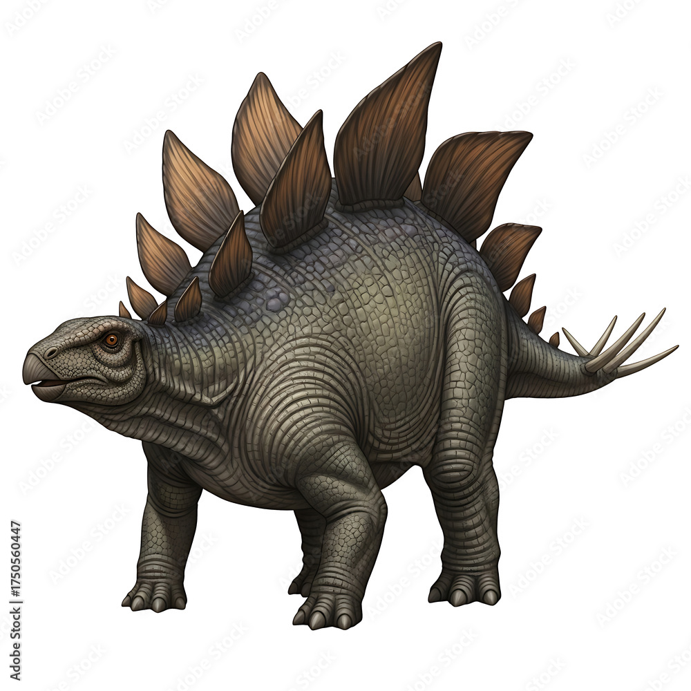 Fototapeta premium Stegosaurus dinosaur with plates isolated on white background