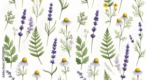 Delicate Watercolor Pattern: Lavender & Wildflowers - Rustic Botanical Art, Serene Nature, Printable Textile Design