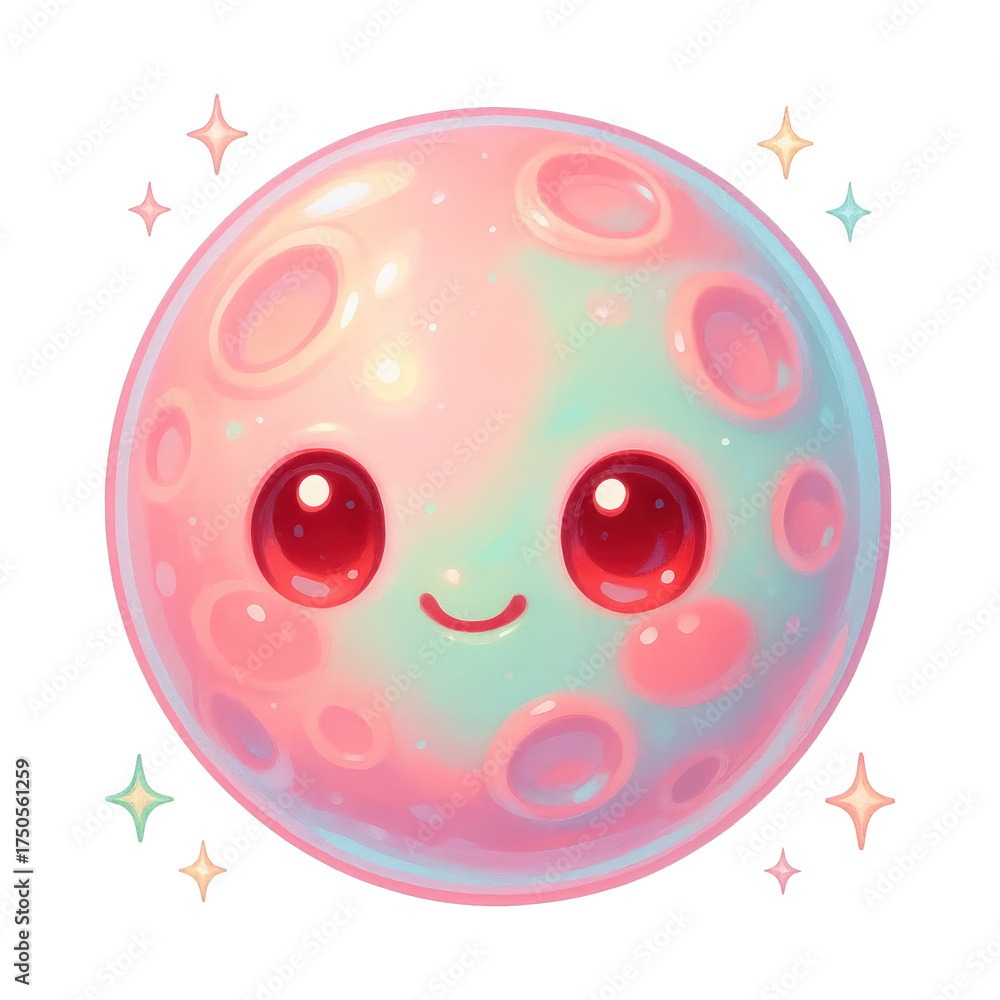 Obraz premium PNG Cute pastel smiling planet illustration.