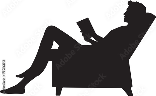 Black silhouette of a man reading a book in a recliner