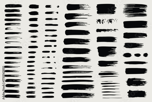 Set of Black Grunge and Watercolor Paint Brush Strokes, vector, silhouette, illustration, 