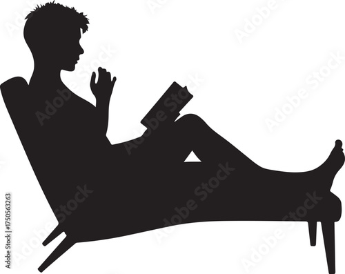 Black silhouette of person reading on chaise lounge