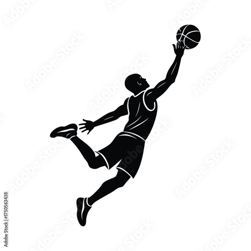 Basketball player jumping to dunk on white background