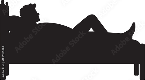 Silhouette of a man lying on a bed with legs crossed