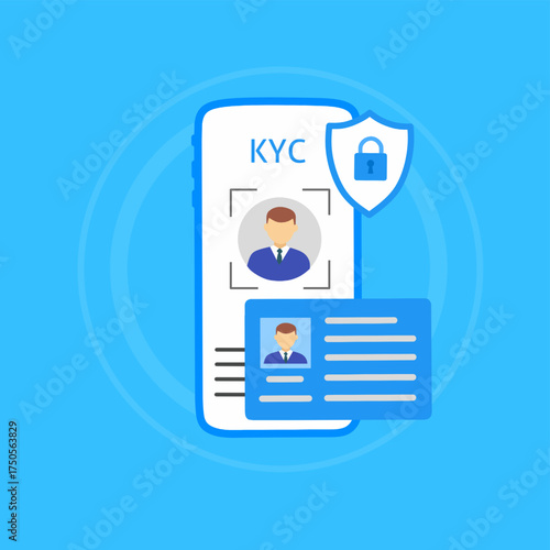 KYC verification process on smartphone with ID card and security shield.