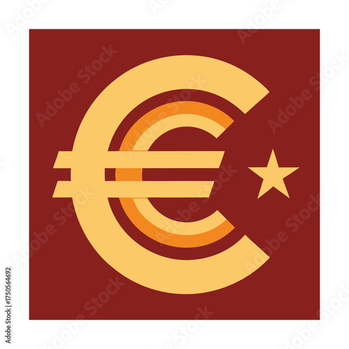 Euro Symbol with Star and Rainbow Effect on Dark Red Background Keywords: euro, currency, money, finance, economics, symbol, sign, icon, graphic