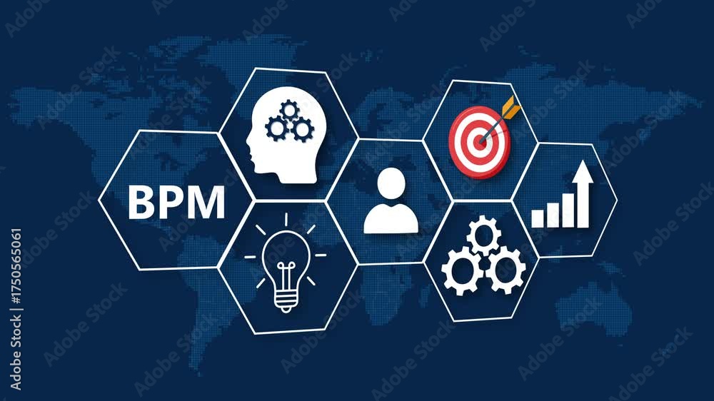 BPM Business Process Management Concept with Icons and World Map ...