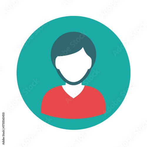 Flat Icon Avatar of a Person in a Teal Circle Keywords: avatar, icon, person, user, profile, man, woman, silhouette, head, shoulders, red shirt