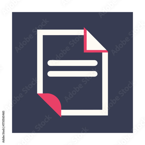 Flat icon of a document with lines and folded corner on dark background Keywords: document, paper, icon, flat, design, symbol, file, page, text