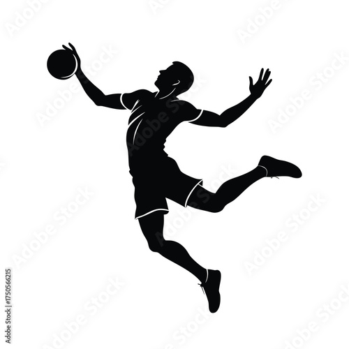 Silhouette of a basketball player jumping to dunk Keywords: basketball, player, silhouette