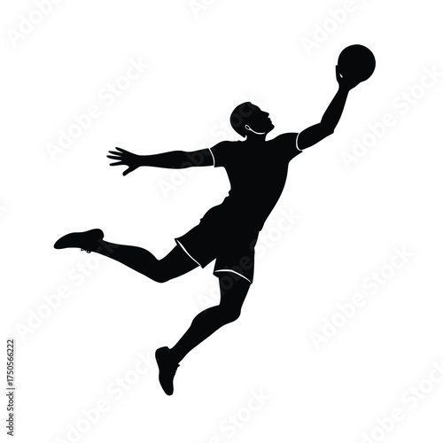 Silhouette of a basketball player jumping to dunk Keywords: basketball, player, silhouette