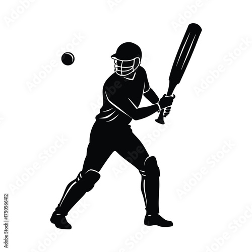 Silhouette of a cricket batsman hitting the ball Keywords: cricket, batsman, silhouette, hitting