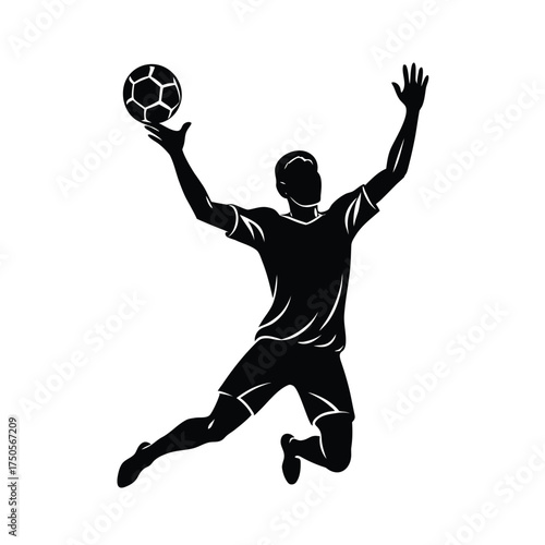 Silhouette of a soccer player jumping for a header Keywords: soccer, football, player