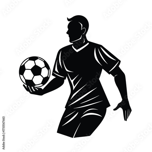 Soccer Player Balancing Ball on Hand Black Silhouette