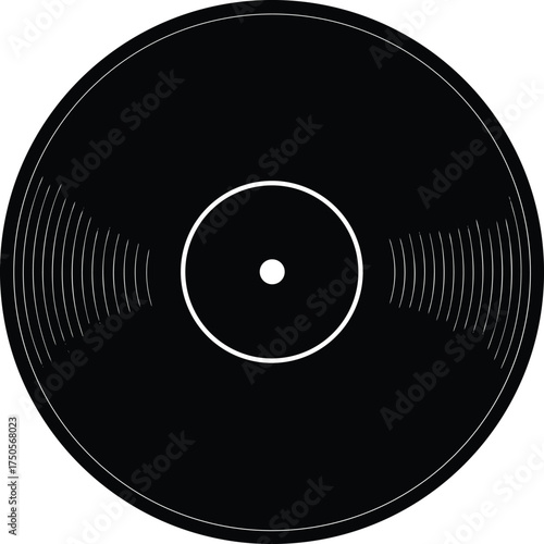   black vinyl record with red label shiny on white.eps