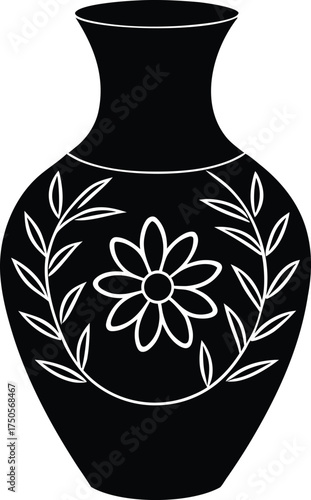  blue ceramic vase with floral pattern on white ba.eps