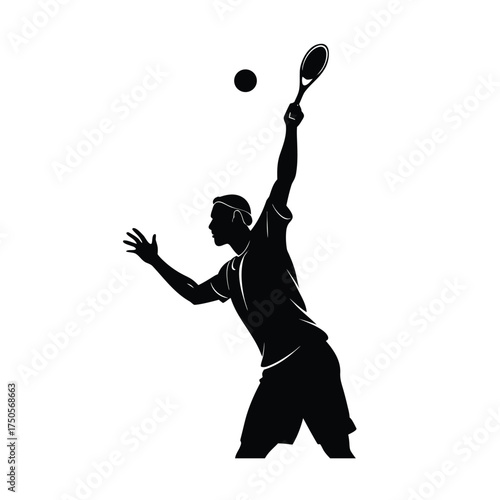 Tennis Player Mid- Serve Silhouette ball