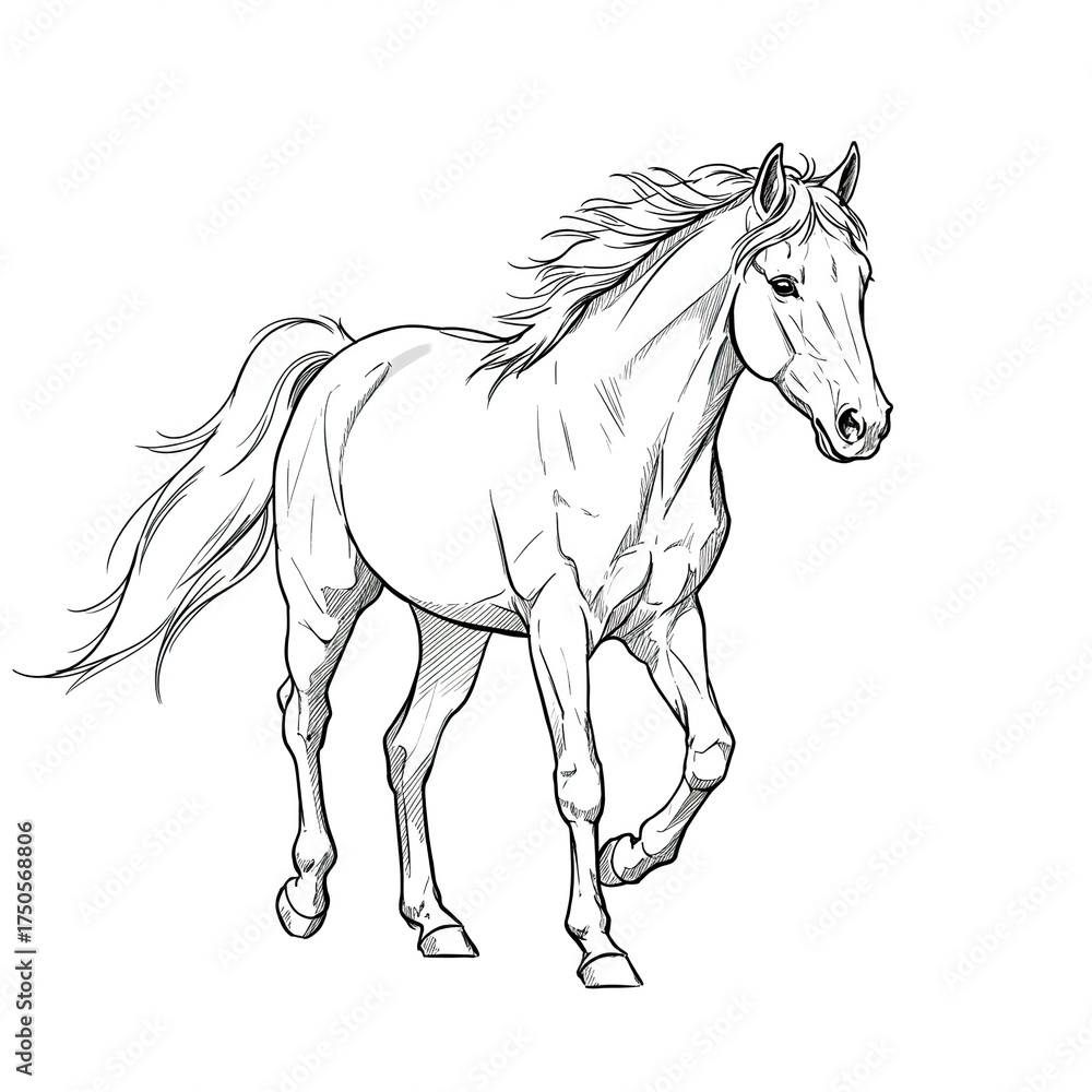Fototapeta premium Elegant hand-drawn horse sketch with flowing lines, capturing natural grace and artistic simplicity in a beautiful illustration ,design ,conceptual ,monochrome